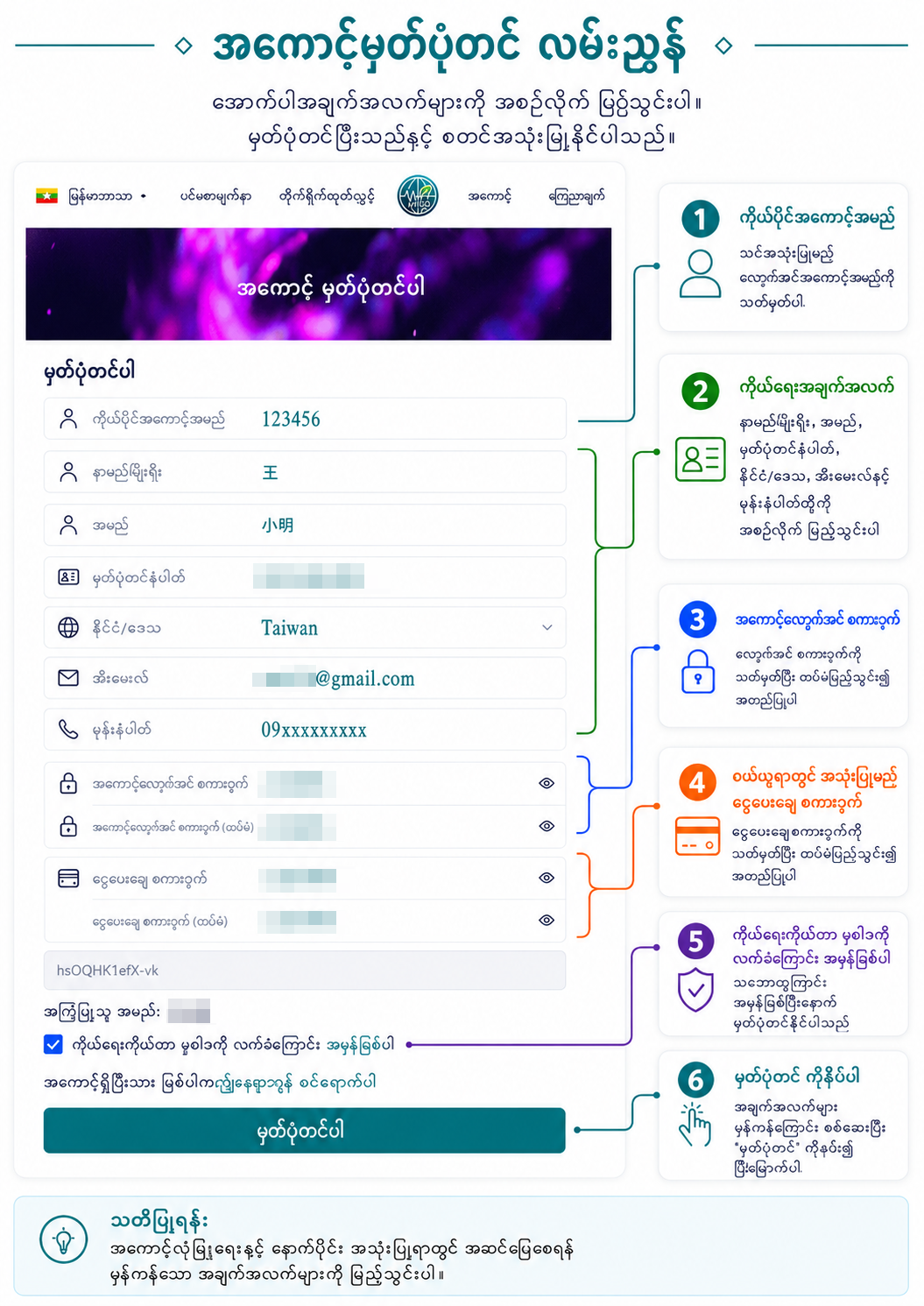ကိုယ်ပိုင်အကောင့် လျှောက်ထားပါ