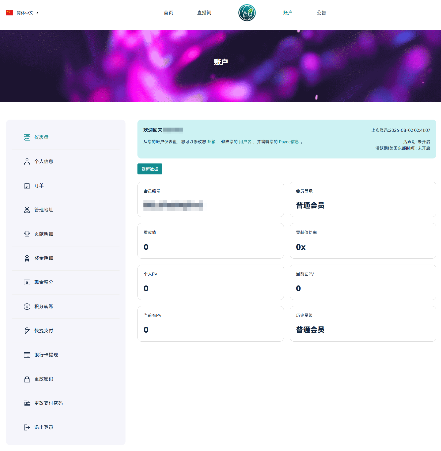 确认个人账号仪表盘