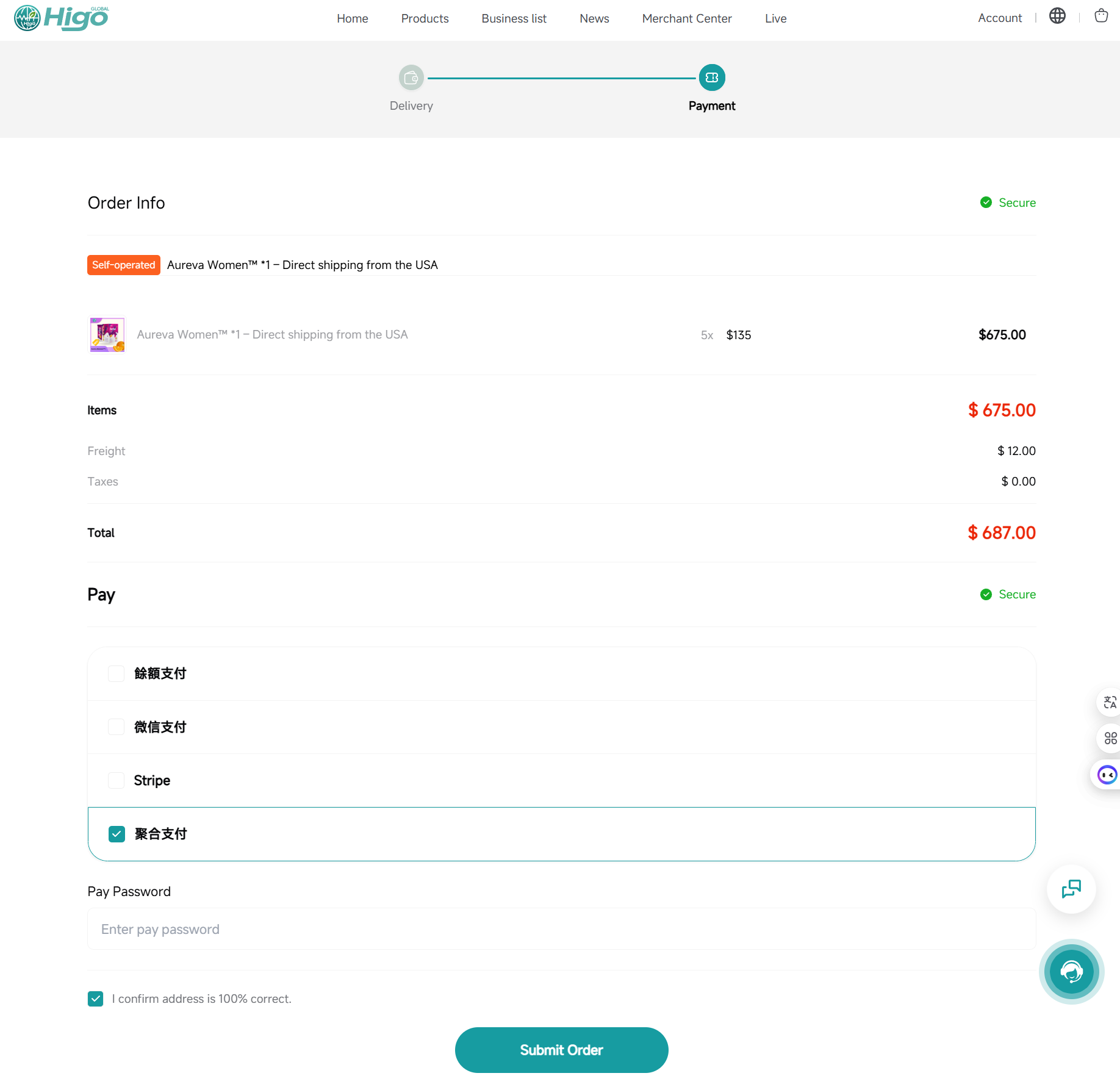 Choose aggregated payment and submit