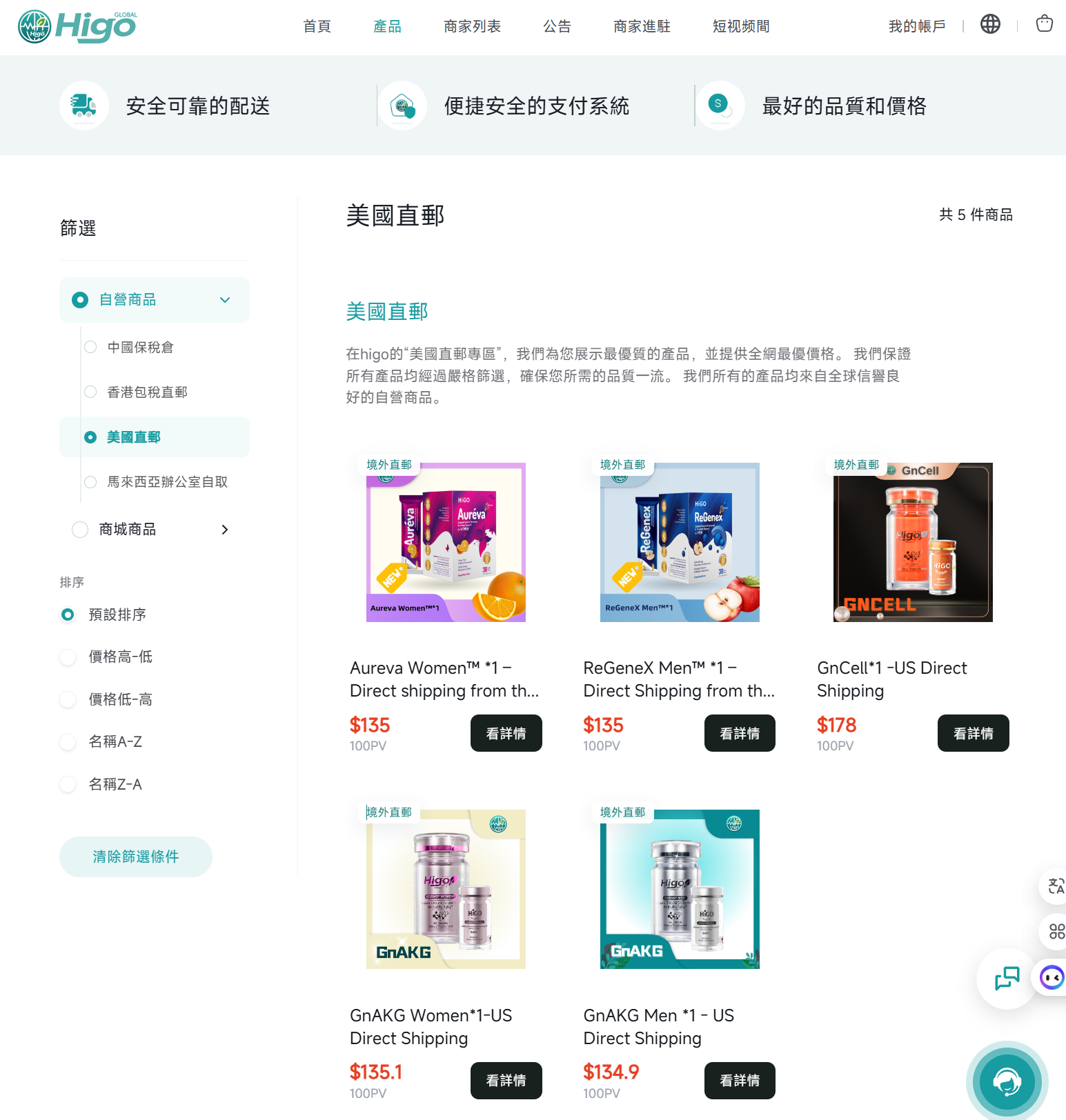 進入美國直郵商品區